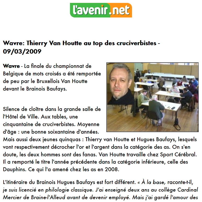Wavre: Thierry Van Houtte au top des cruciverbistes