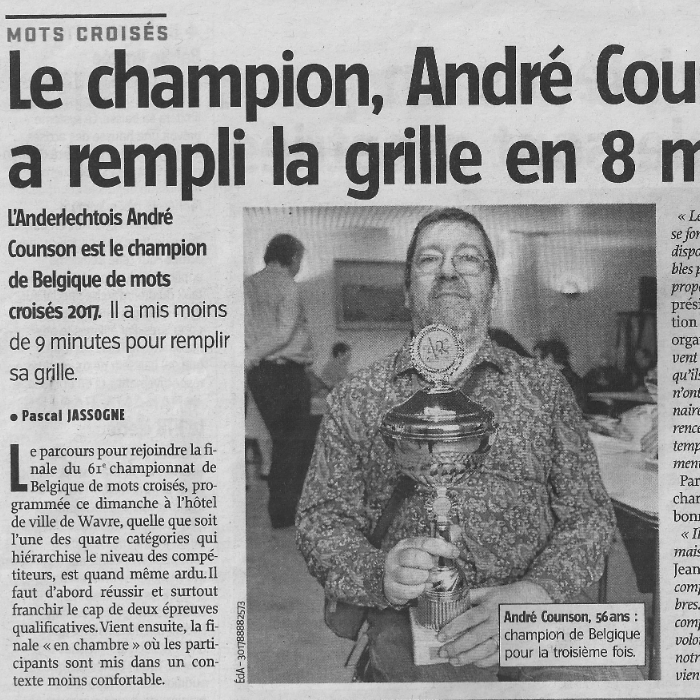 La champion, André Counson, a rempli la grille en 8 minutes 50