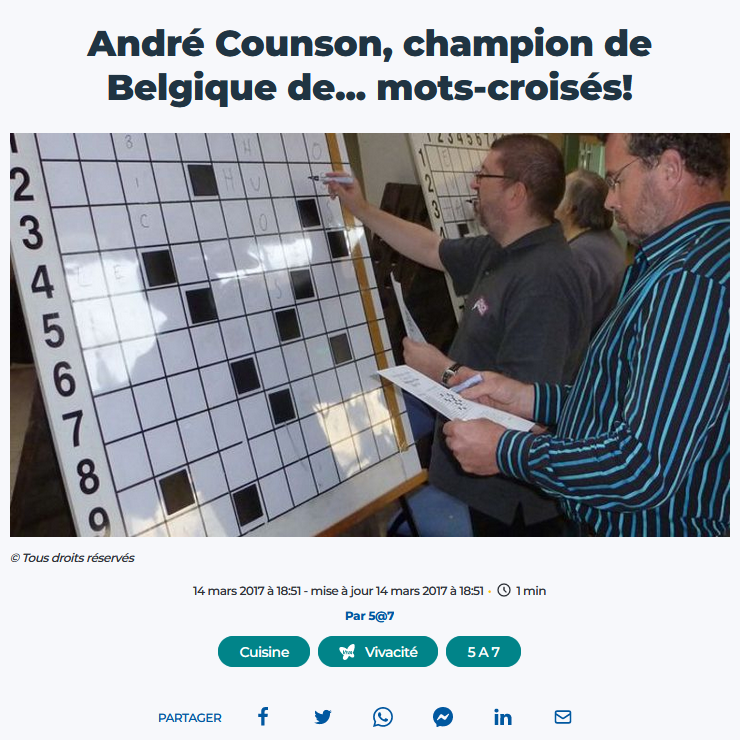 André Counson, champion de Belgique de... mots-croisés!